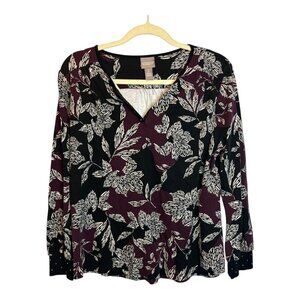 Chico's Blouse Shirt‎ Women's Size Large Floral Purple Black Chicos 2
